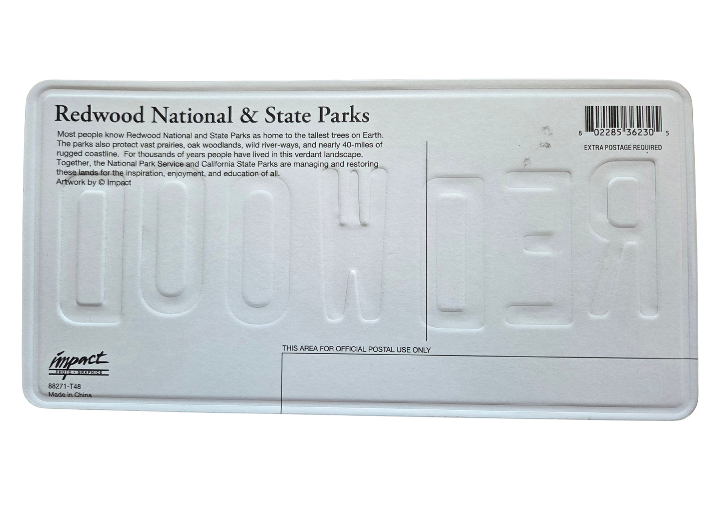 Redwood National and State Parks Tin License Plate Postcard