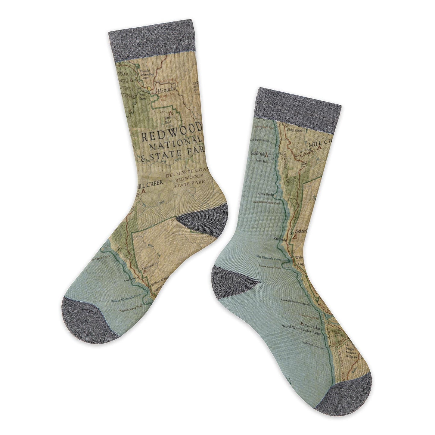 McGovern Outdoor Redwood National & State Parks Vintage Map Crew Socks