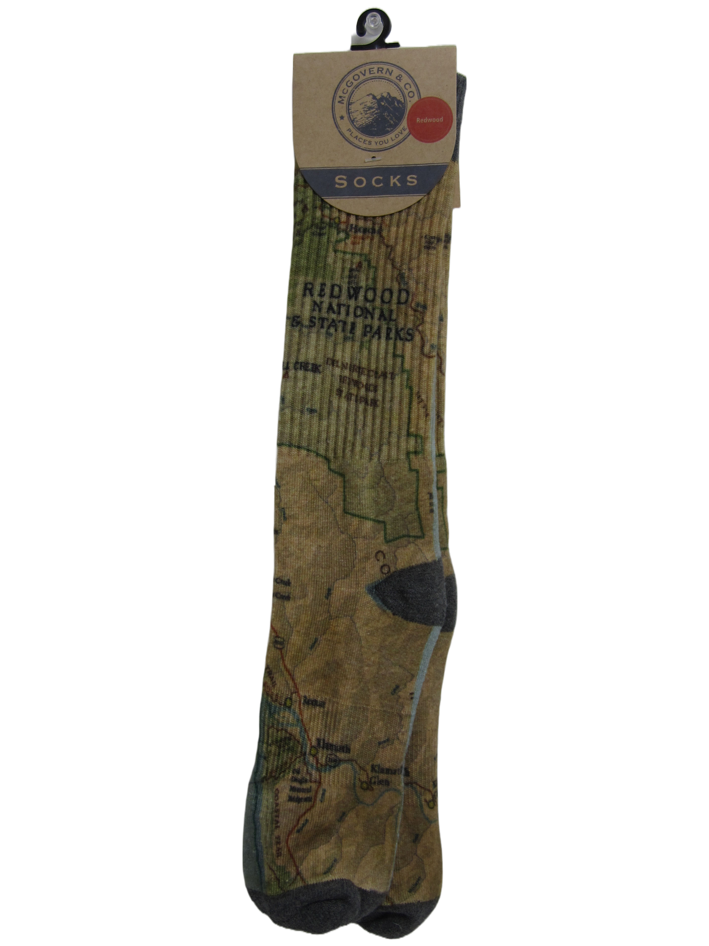 McGovern Outdoor Redwood National & State Parks Vintage Map Crew Socks