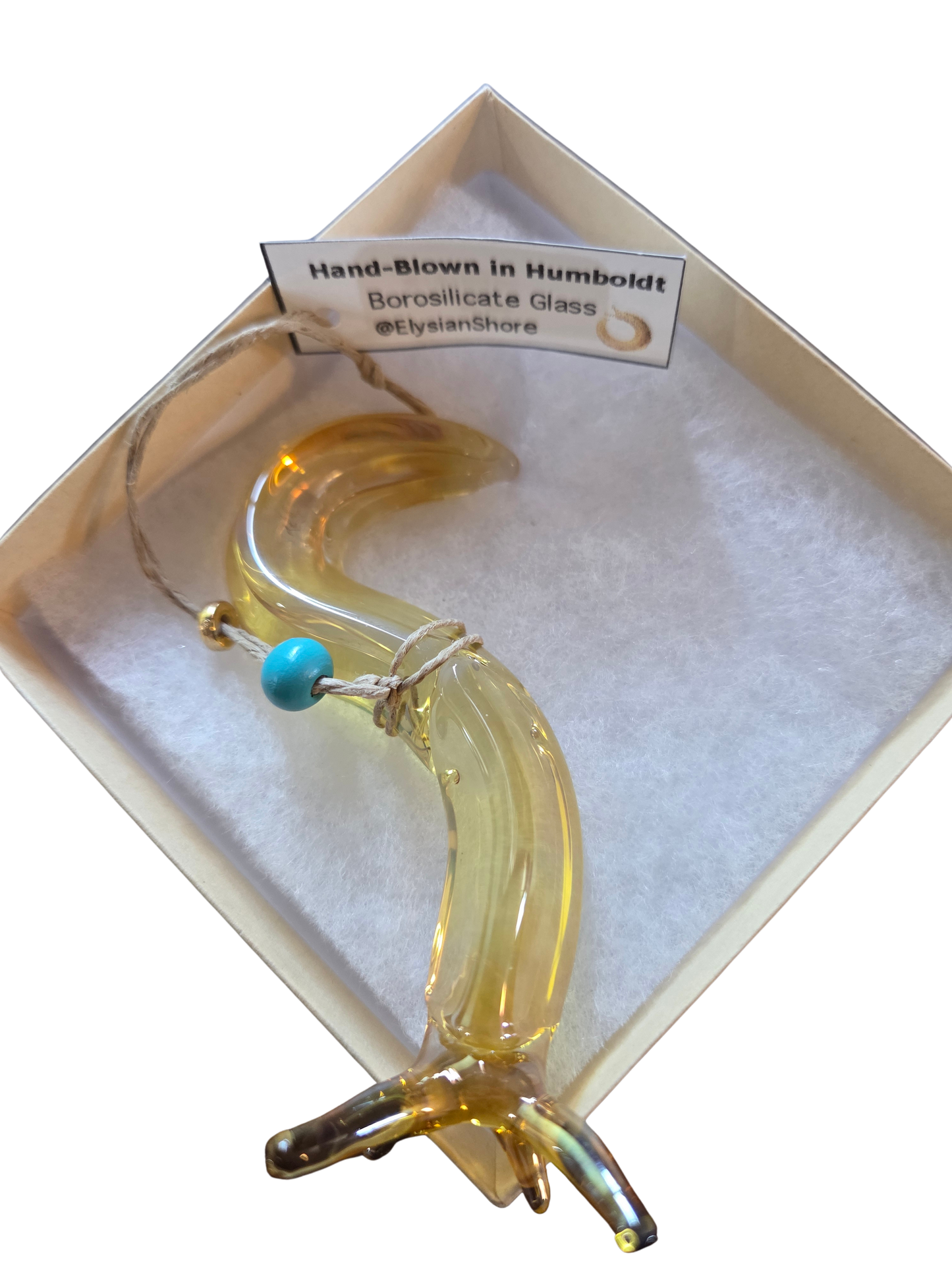 Elysian Shore Banana Slug Hand Blown Glass Ornament