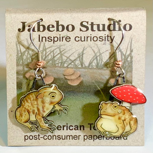Jabebo Studio American Toad with Mushroom Earrings