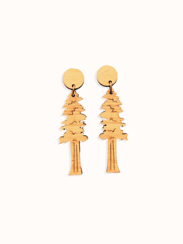 Bamboo Redwood Tree Stud Dangle Earrings
