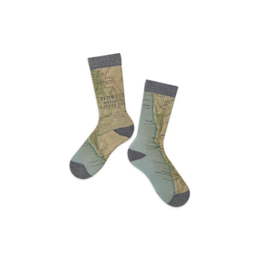 McGovern Outdoor Redwood National & State Parks Vintage Map Crew Socks