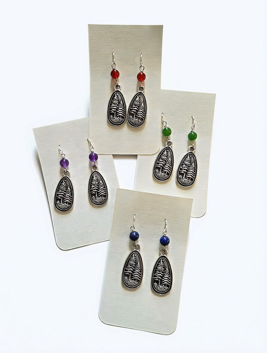 Blessed Bead Pewter Tree Earrings