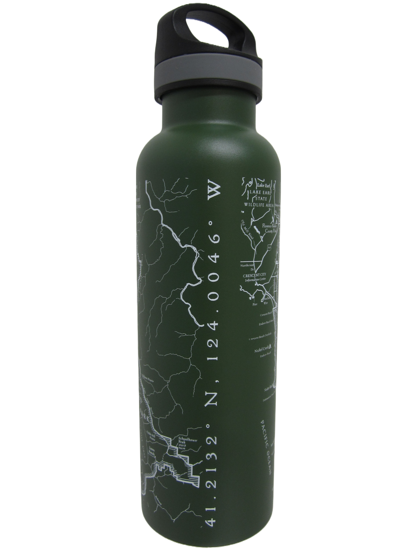 Redwood National & State Parks Map 24oz Water Bottle - Green