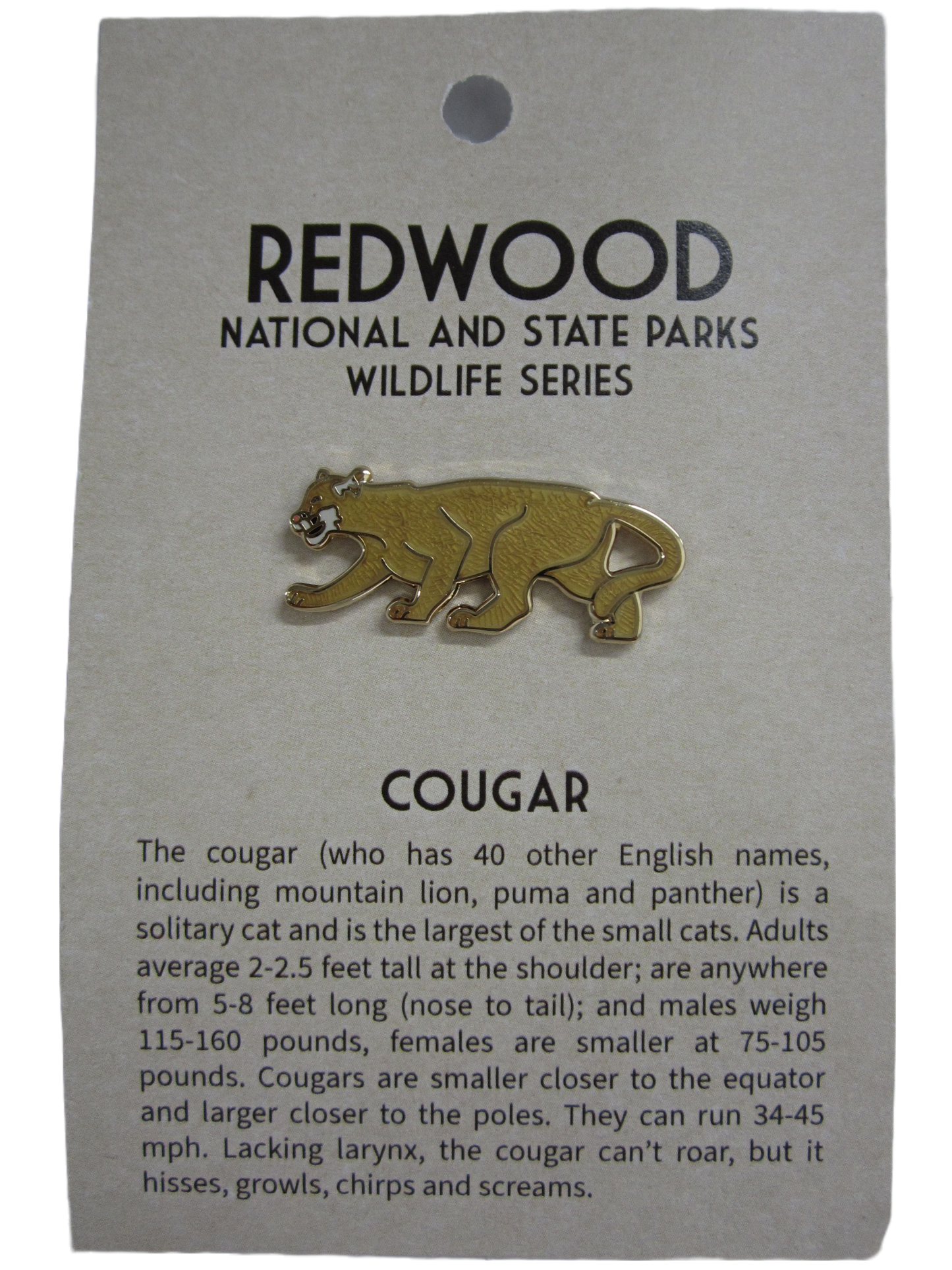 Redwood National & Stgate Parks Wildlife Series Cougar Collector's Pin