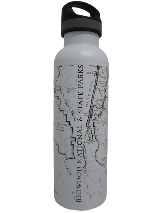 Redwood National & State Parks Map 24oz Water Bottle - White