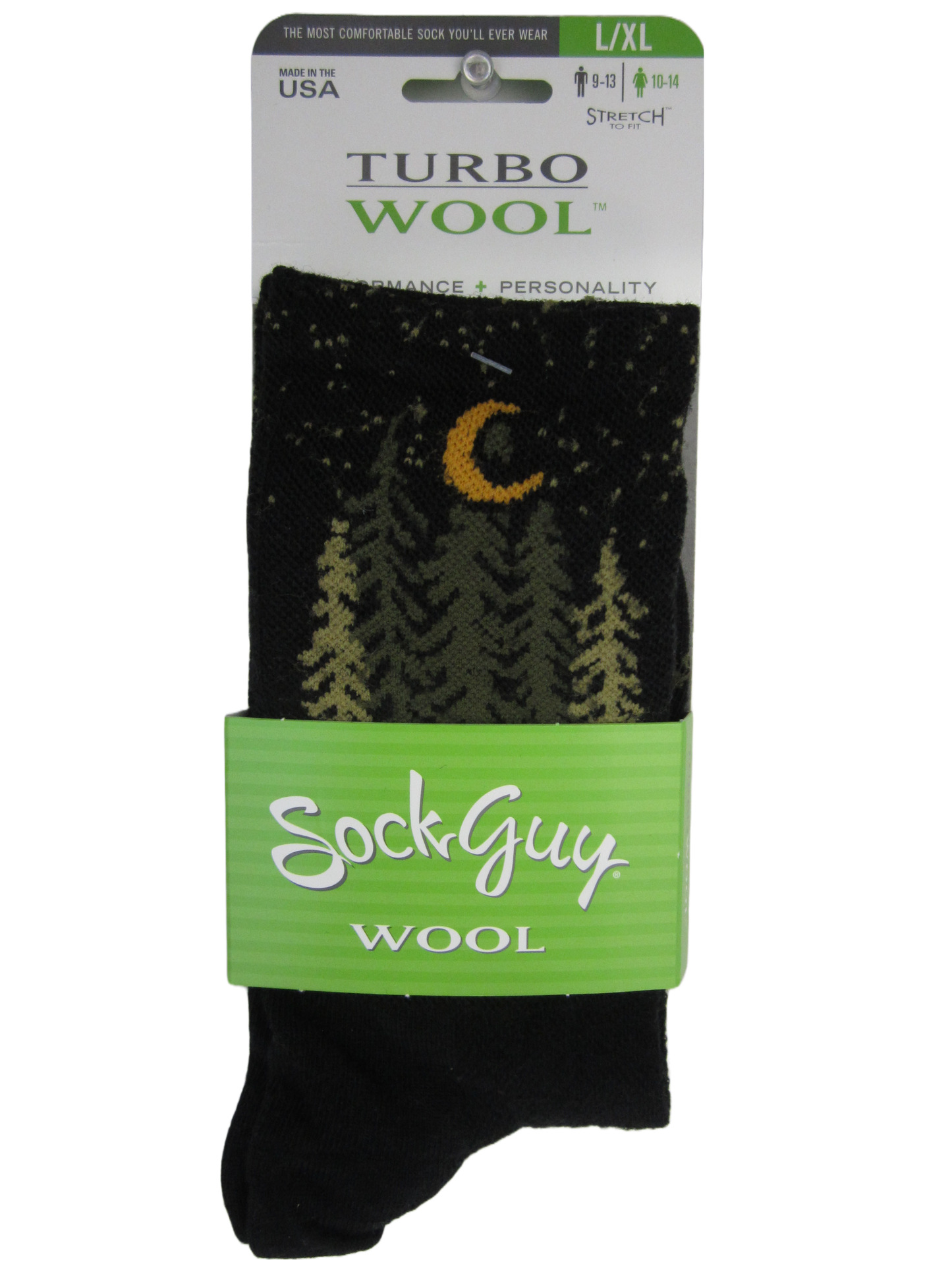 SockGuy Redwood Forest Crew Black Socks Size LG/XL